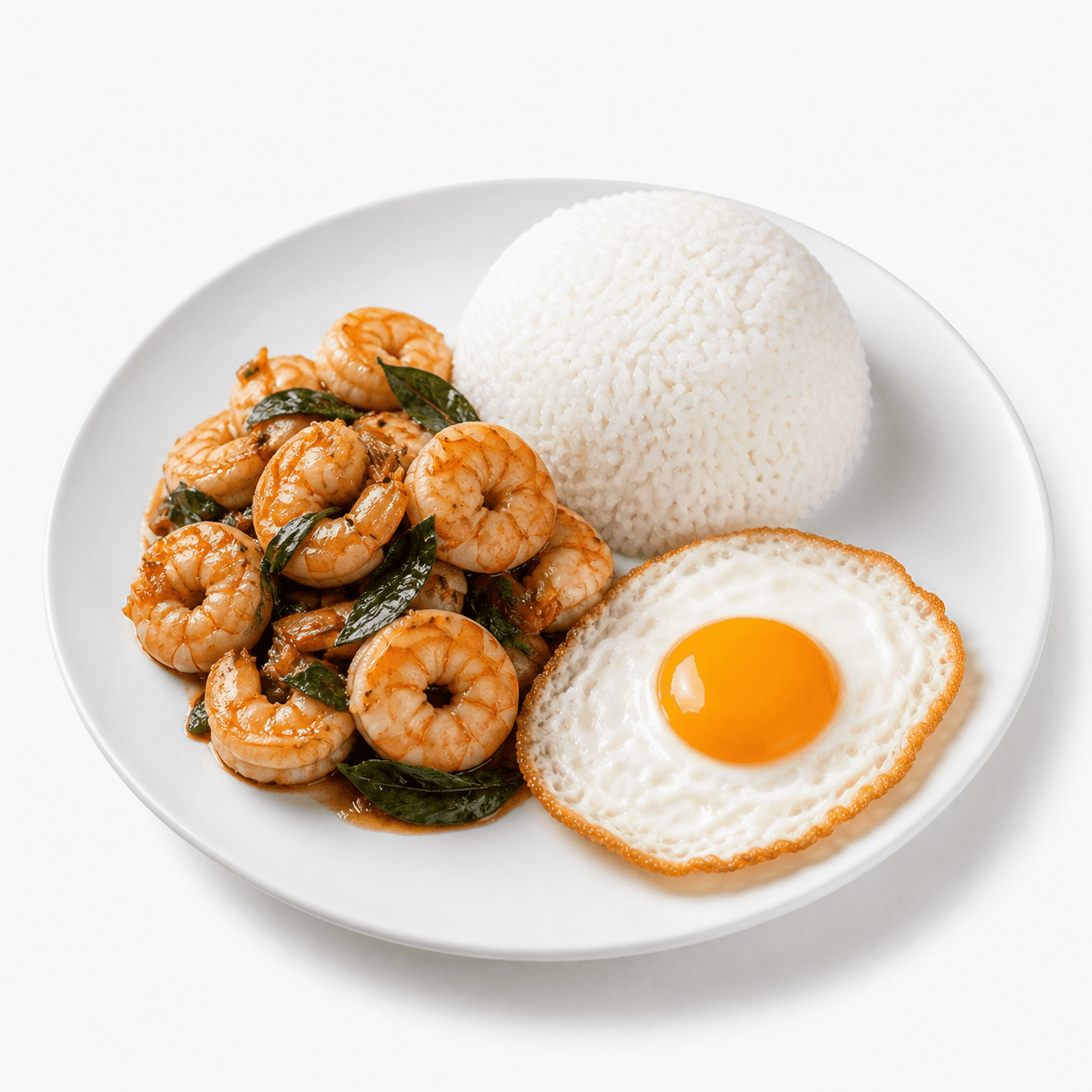 ข้าวราดกะเพรากุ้ง + ไข่ดาว