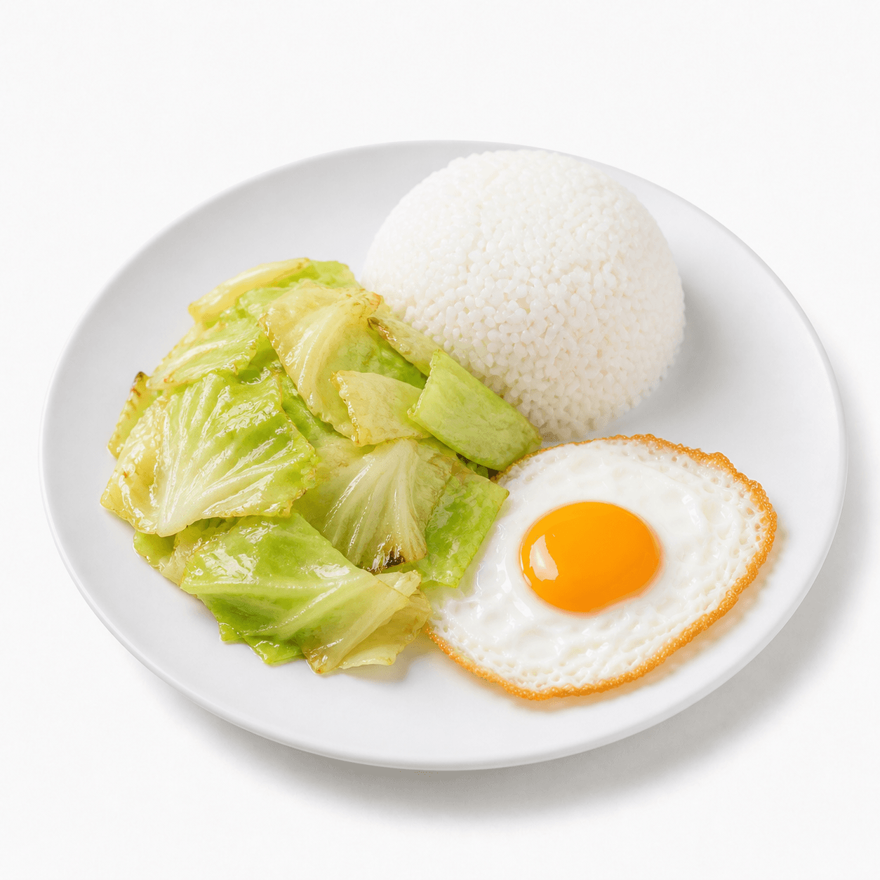 ข้าวราดกะหล่ำปลีผัดน้ำปลา + ไข่ดาว
