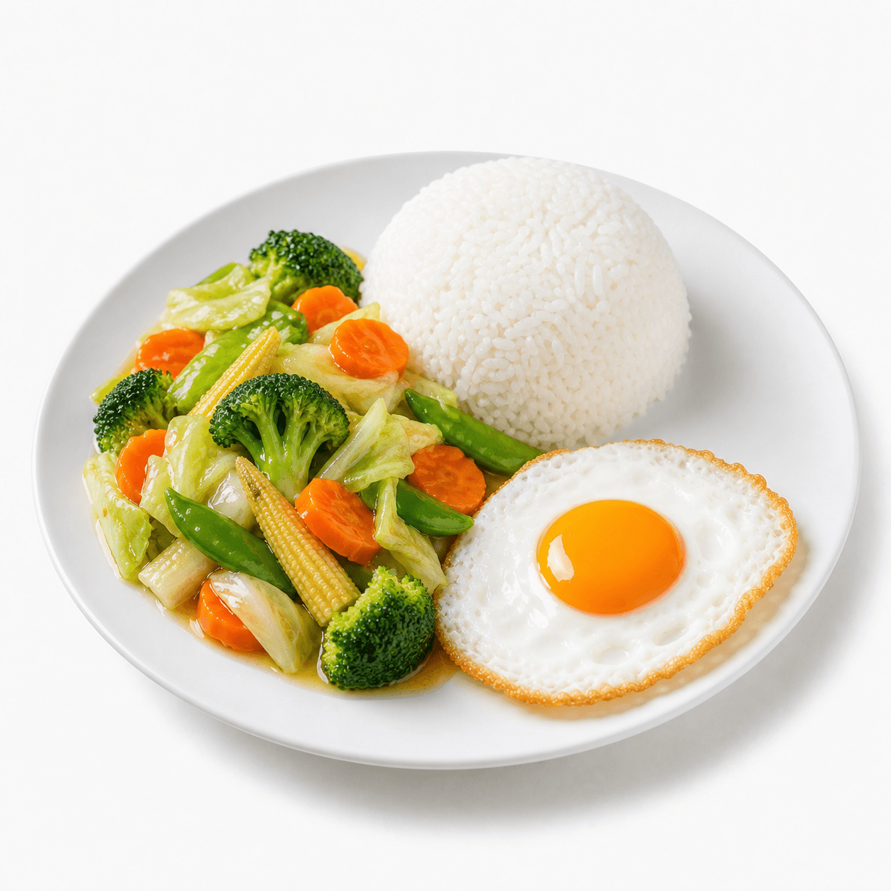 ข้าวราดผัดผักรวมมิตร + ไข่ดาว